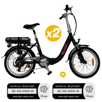 Pack 2 Vélos à assistance électrique Confort 20'' Noir 10,4AH + Marquage BicyCode