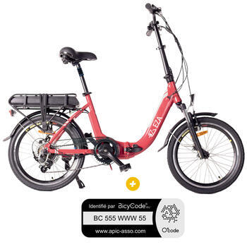 Vélo à assistance électrique Confort 20'' : Pack Vélo à assistance électrique Confort 20'' Rouge 10,4Ah + Marquage BicyCode