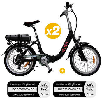 Pack 2 Vélos à assistance électrique Confort 20'' Noir 10,4AH + Marquage BicyCode