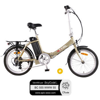 Vélo à assistance électrique pliant Basic 20'' : Pack Vélo à assistance électrique pliant Basic 20'' Or + Marquage BicyCode