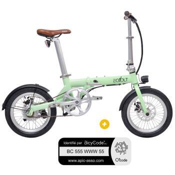 Pack Vélo à assistance électrique pliant 16'' City rétro vert + Marquage BicyCode