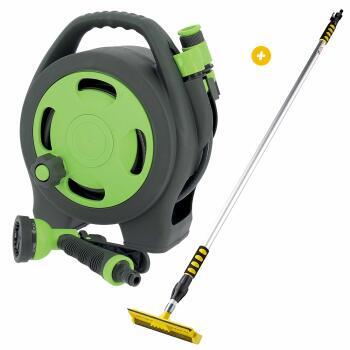 Tuyau d'eau 10 m avec enrouleur + Raclette lave vitre