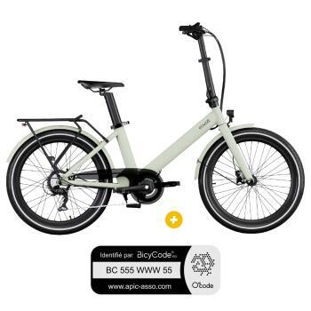 Vélo à assistance électrique pliant 24'' Evening Origins Vert Sauge + Marquage Bicycode