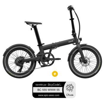 Vélo à assistance électrique pliant 20'' Afternoon Origins Noir Onyx Mat + Marquage Bicycode