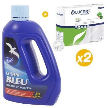Papier toilettes + 2 Produits sanitaires bleus 2 litres