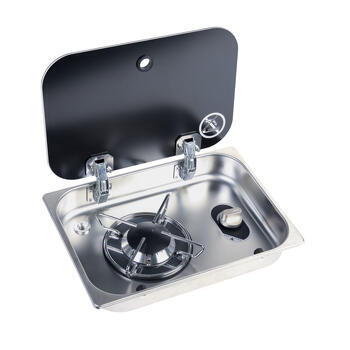 Réchaud à gaz encastrable avec couvercle en acier inoxydable 1 Feu 250 ×357