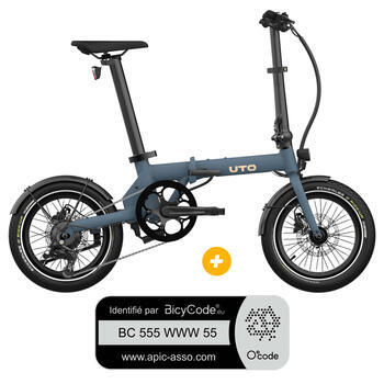 Pack Vélo à assistance électrique pliant OG16 : Coloris bleu ocean + Marquage Bicycode