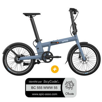 Pack Vélo à assistance électrique pliant PRO20 : Coloris bleu minéral satin + Marquage Bicycode