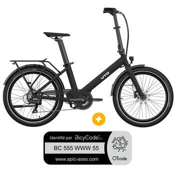 Pack Vélo à assistance électrique pliant OG24 : Coloris noir mat + Marquage Bicycode