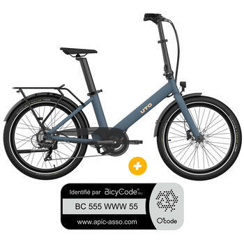 Pack Vélo à assistance électrique pliant OG24 : Coloris bleu ocean + Marquage Bicycode