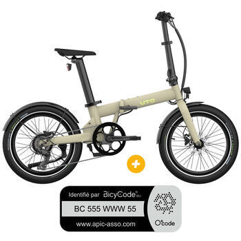 Pack Vélo à assistance électrique pliant OG20 : Coloris sable mat + Marquage Bicycode