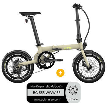 Pack Vélo à assistance électrique pliant OG16 : Coloris sable mat + Marquage Bicycode