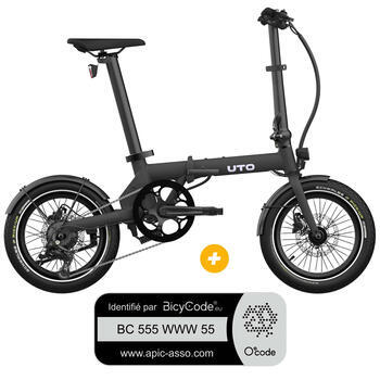 Pack Vélo à assistance électrique pliant OG16 : Coloris noir mat + Marquage Bicycode