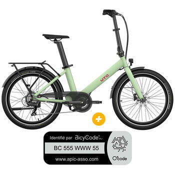 Pack Vélo à assistance électrique pliant OG24 : Coloris vert sauje + Marquage Bicycode