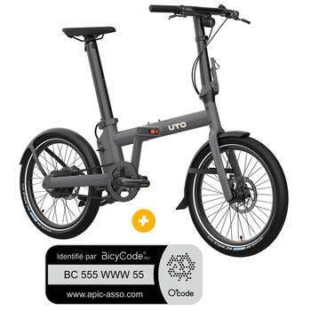 Pack Vélo à assistance électrique pliant PRO20 : Coloris gris anthracite satin + Marquage Bicycode