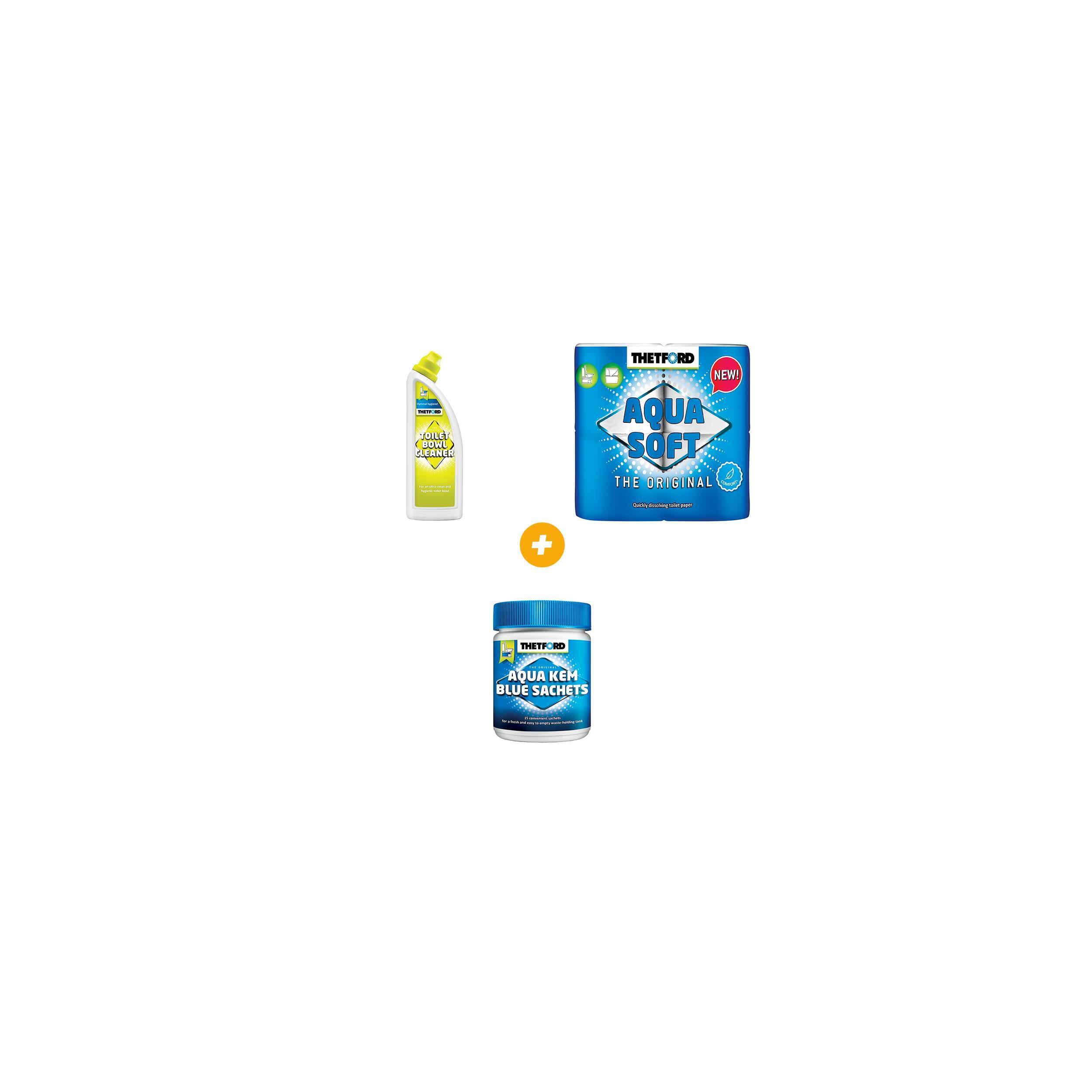 Pack Aqua-Kem bleu sachets + Papier toilette +  Nettoyant