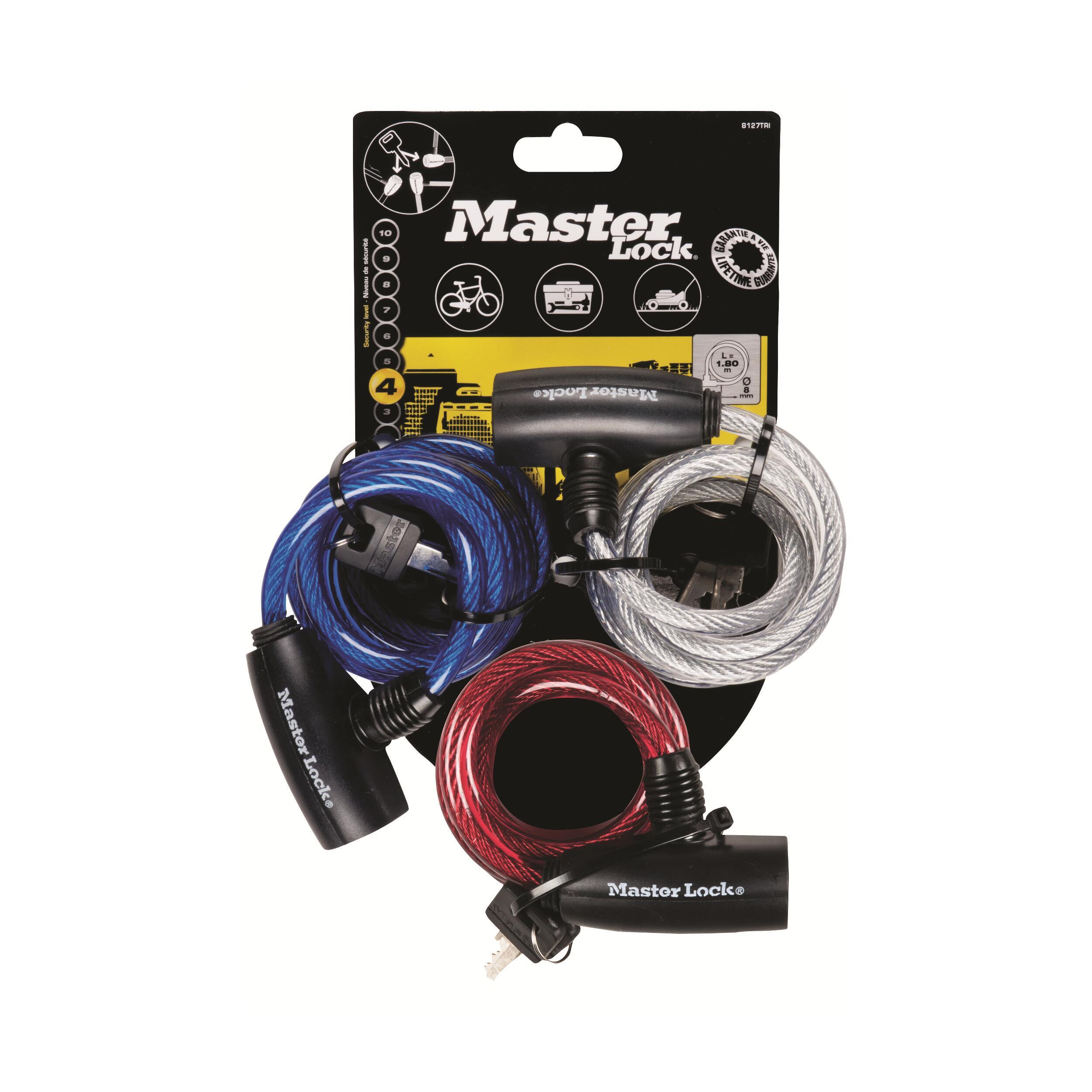 Set 3 câbles antivols à clé