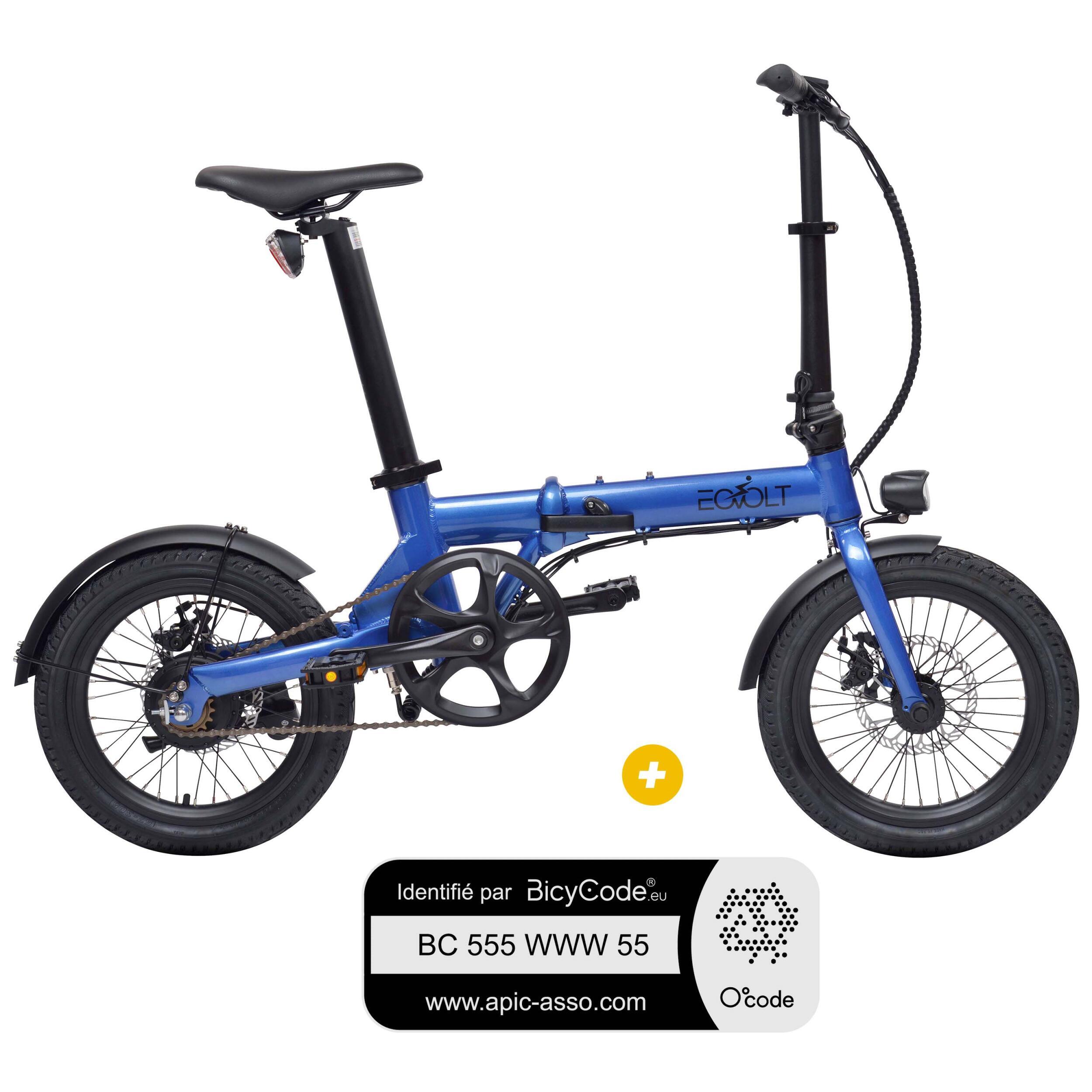 Pack Vélo à assistance électrique pliant 16'' City bleu + Marquage BicyCode