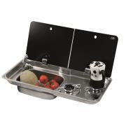 Combiné réchaud 2 feux + évier rectangle avec couvercle