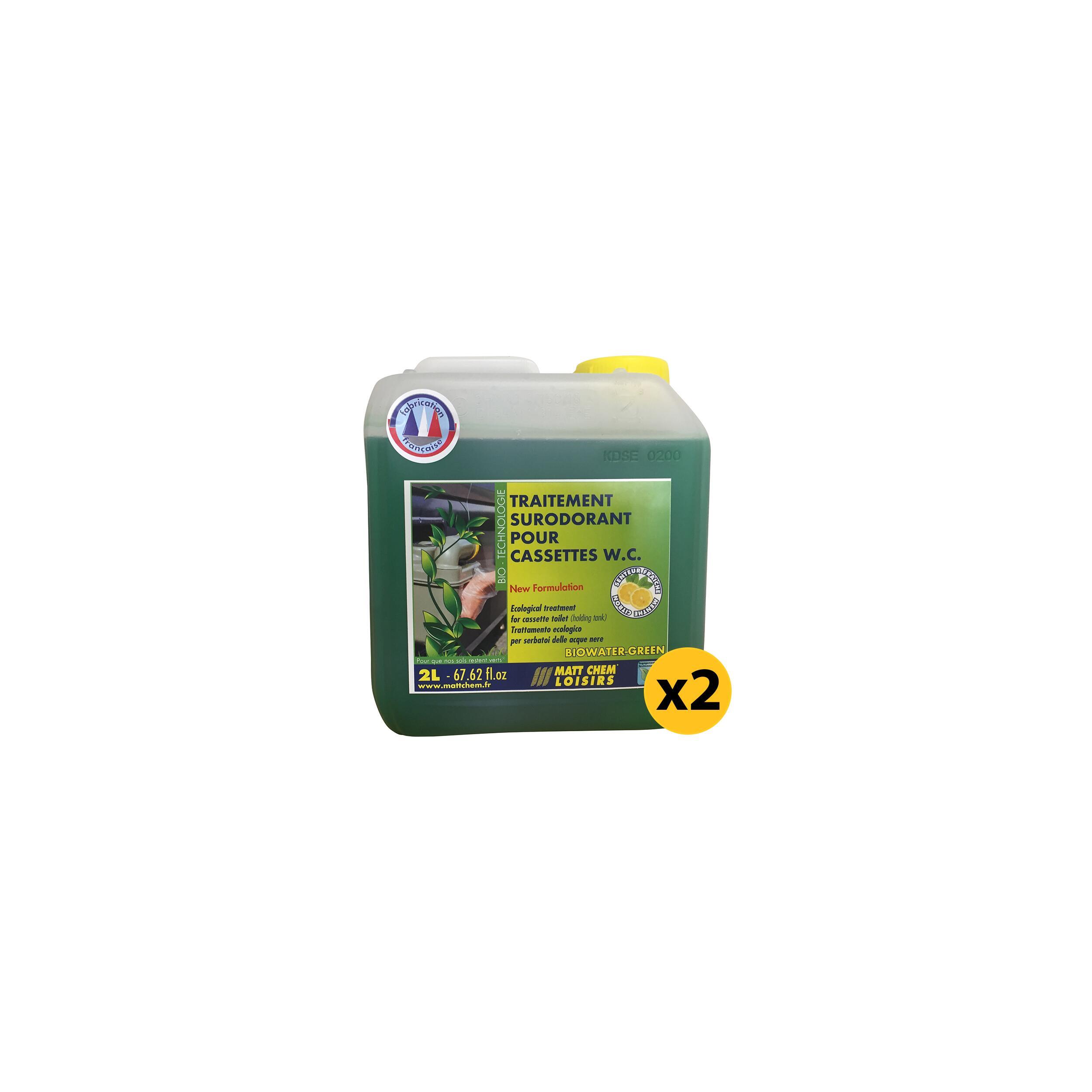Lot de 2 bidons de traitement surodorant pour cassettes WC BIOWATER GREEN