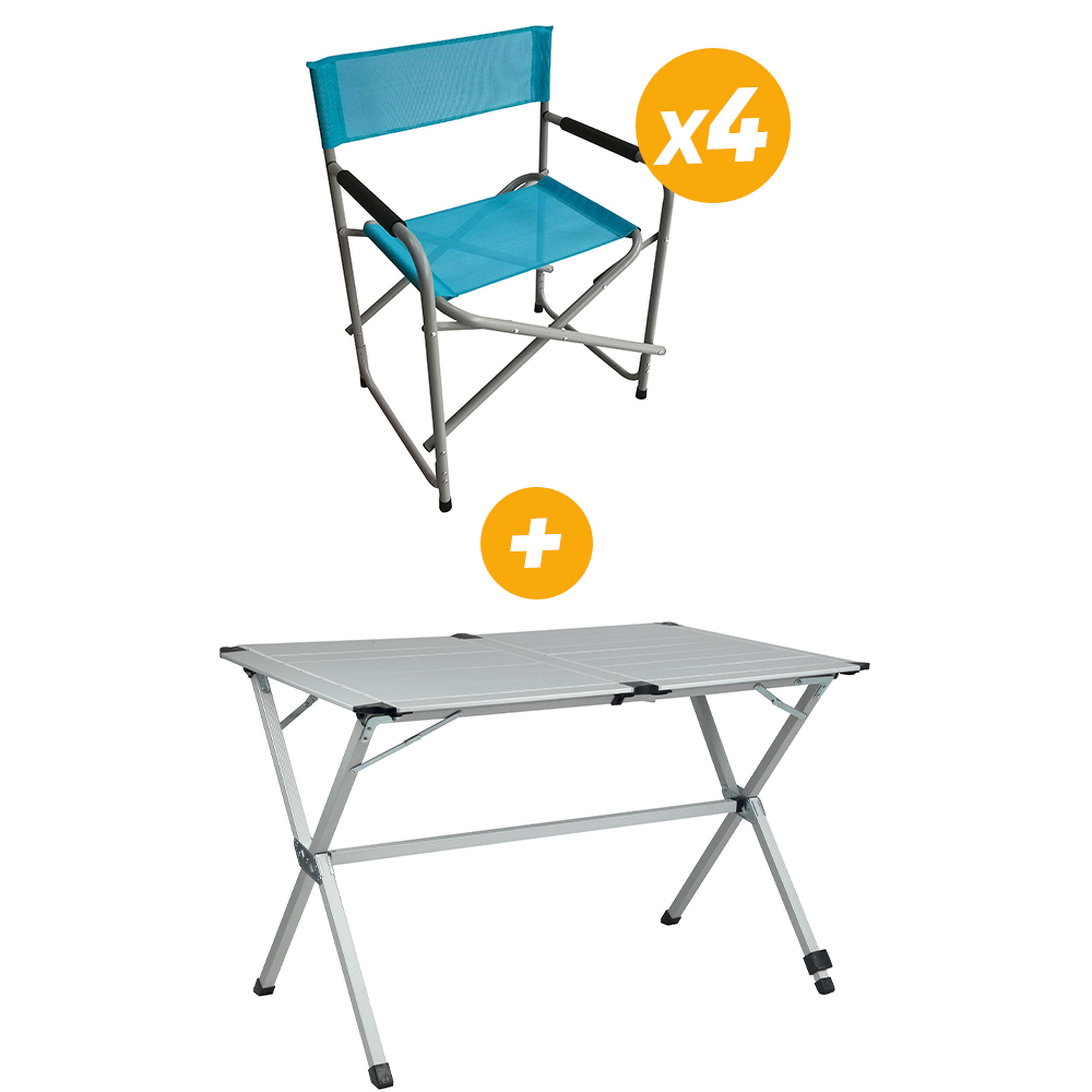 Pack Table pliante Gap Less Grise 4 personnes + 4 Fauteuils director en acier