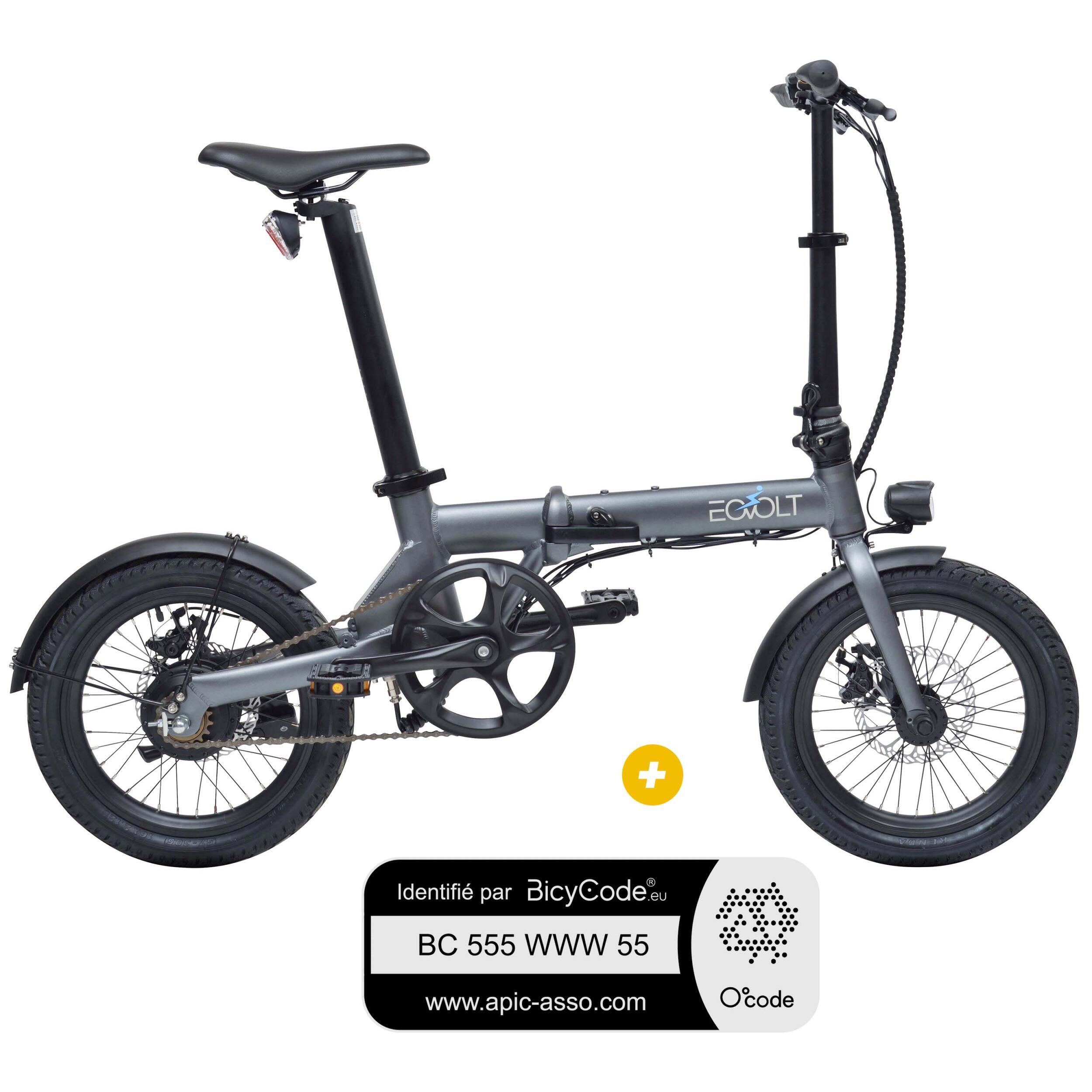 Pack Vélo à assistance électrique pliant 16'' City gris + Marquage BicyCode