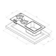 Combiné réchaud à gaz 2 feux + évier encastrable en verre crystal 765x334