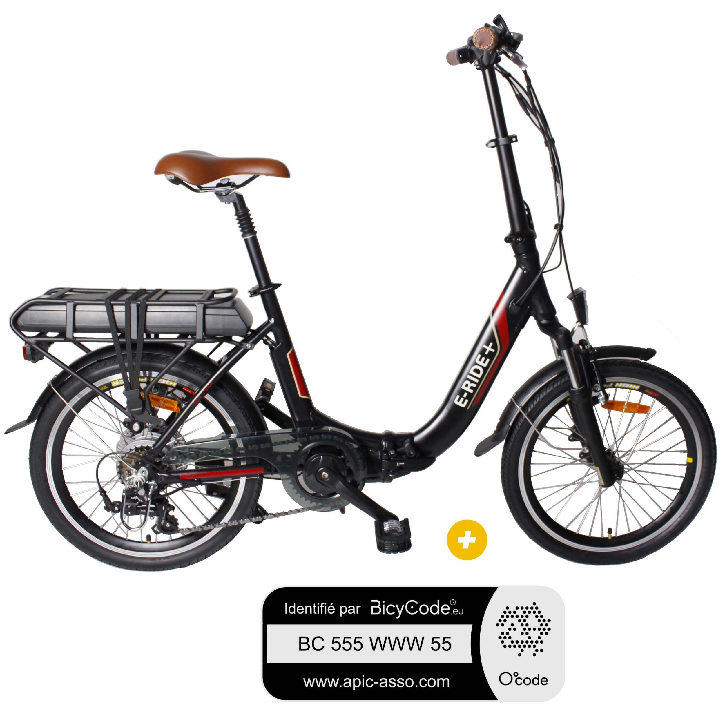 Pack Vélo à Assistance Electrique pliant 20'' 36V 13Ah Vélo à assistance électrique 20'' pliant 36V 13Ah E-Ride+ 2017 gris noir + Marquage BicyCode