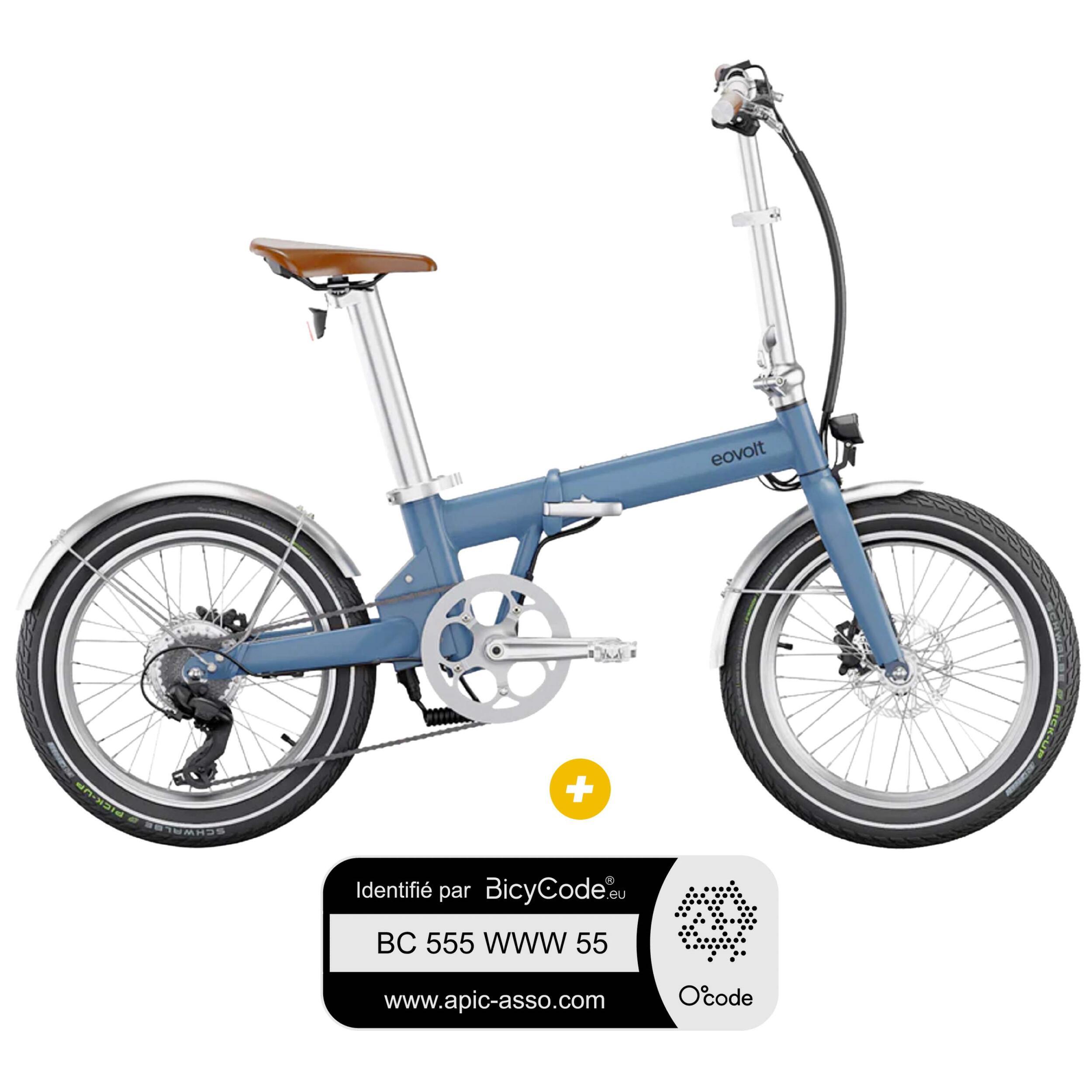 Vélo à assistance électrique pliant 20'' Afternoon Origins Bleu Satin Edition Vintage + Marquage Bicycode