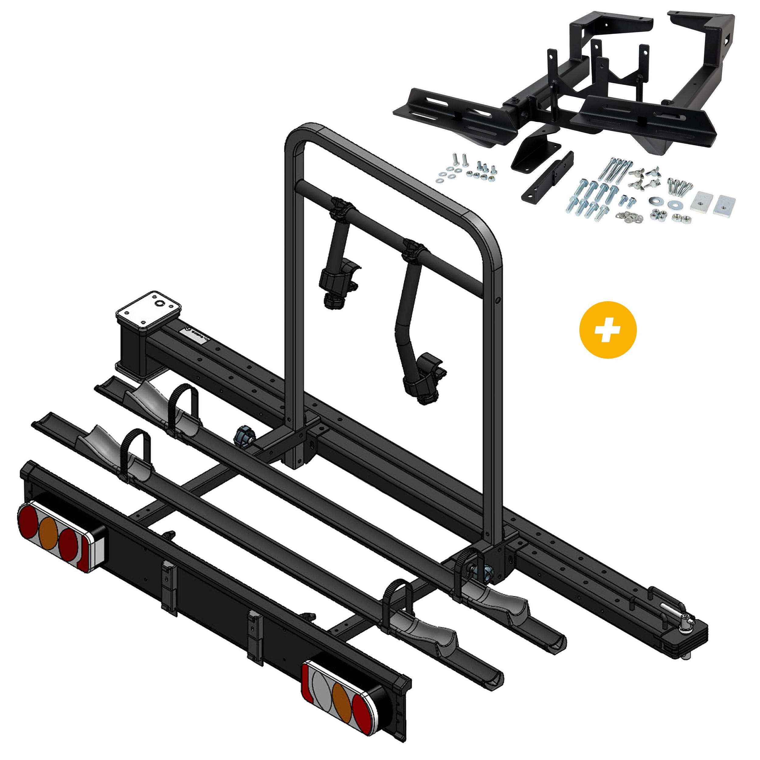 Porte-vélos pivotant sur châssis Sesamo pour fourgon + Kit de montage Pour Ducato, Boxer, Jumper L1 - L2 - L3